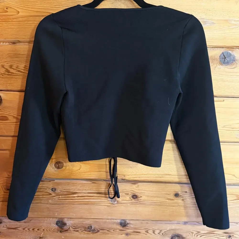 Alice + Olivia Sharee Crop Top Tie Front Black Size Medium